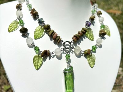 Fairy Forest Necklace – Green Crystal & Unakite Leaf Choker 6