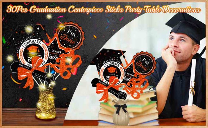 Graduation Decorations for Class of 2026-30pcs Glitter Blue Gold Graduation Table Centerpieces Sticks with LED String Lights for College High School 2026 Graduation Party Favors Supplies - Image 4