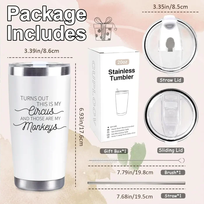 CUPLOOV Crap Turns Out This Is My Circus Tumbler, Funny Birthday Mother's Day Gift for Mom Boss Teacher Manger, 20 Oz White Stainless Steel Tumbler Cup Christmas Gifts Ideas - Image 2