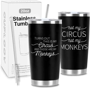CUPLOOV Crap Turns Out This Is My Circus Tumbler, Funny Birthday Mother's Day Gift for Mom Boss Teacher Manger, 20 Oz White Stainless Steel Tumbler Cup Christmas Gifts Ideas