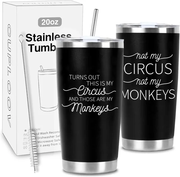 CUPLOOV Crap Turns Out This Is My Circus Tumbler, Funny Birthday Mother's Day Gift for Mom Boss Teacher Manger, 20 Oz White Stainless Steel Tumbler Cup Christmas Gifts Ideas