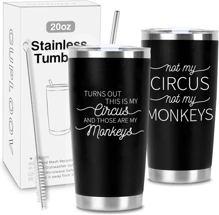 CUPLOOV Crap Turns Out This Is My Circus Tumbler, Funny Birthday Mother's Day Gift for Mom Boss Teacher Manger, 20 Oz White Stainless Steel Tumbler Cup Christmas Gifts Ideas - Image 1
