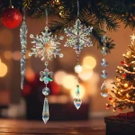 Christmas Tree Decorations Crystal Ornaments - 18pcs Iridescent Christmas Ornaments Acrylic Snowflakes Icicle Drop Crystal Hanging Ornaments for Xmas Tree Winter Holiday Frozen Party Decorations - Image 2