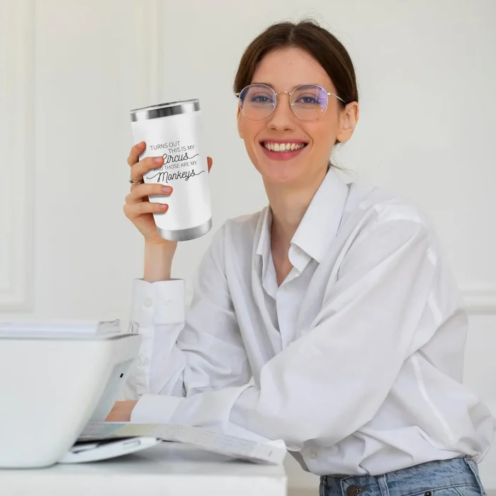 CUPLOOV Crap Turns Out This Is My Circus Tumbler, Funny Birthday Mother's Day Gift for Mom Boss Teacher Manger, 20 Oz White Stainless Steel Tumbler Cup Christmas Gifts Ideas - Image 3
