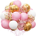 OuMuaMua 60Pcs Pink Gold Confetti Latex Balloons Kit, 12 Inch Pink White Gold Helium Balloons Party Supplies for Confession Proposal Wedding Girl Birthday Baby Shower Party Decoration