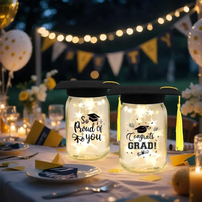 CUPLOOV 6 Sets 2026 Graduation Centerpieces for Tables, Mason Jar Centerpieces with Graduation Caps, Money Jars for College High School Congrats Grad Party Decor Supplies - Image 2