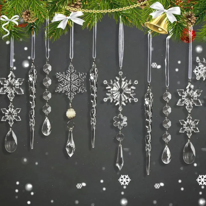Christmas Tree Decorations Crystal Ornaments - 18pcs Iridescent Christmas Ornaments Acrylic Snowflakes Icicle Drop Crystal Hanging Ornaments for Xmas Tree Winter Holiday Frozen Party Decorations - Image 5