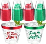 60Pcs Christmas Party Decorations Cups - 9Oz Merry Christmas Theme Red Green Disposable Plastic Cups for Xmas Wedding Thanksgiving Birthday Holiday Party Supplies Xmas Party Drinks