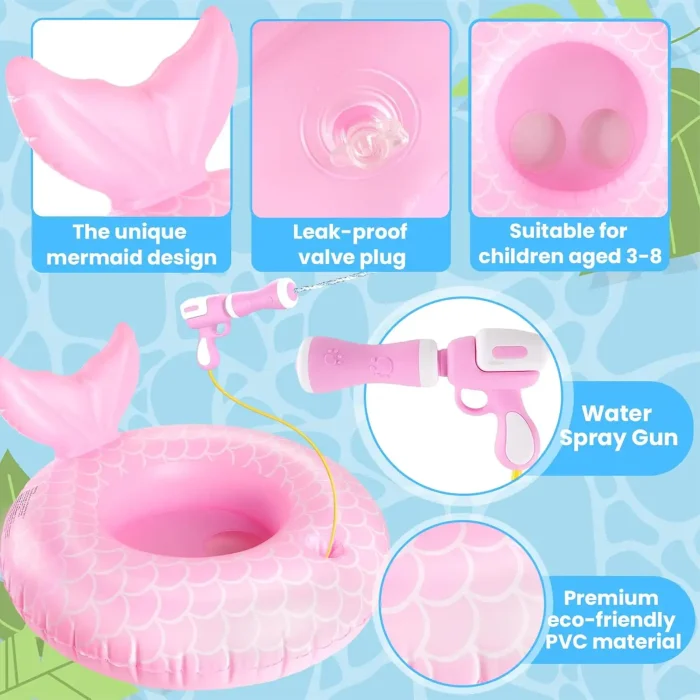 Mermaid Pool Float Toys with Water Gun for Girls Kids 3-5 Years Old, Inflatable Pool Floats for Toddlers Swim Floats Kids Beach Toys - Image 3