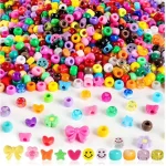 1000Pcs Pony Beads for Bracelets, Colourful Plastic Pony Beads Bulk, 6×9mm Friendship Shape Bead for Jewelry Making Heart Bow Tie Star for DIY Hair Braiding Keychains Necklaces Crafts Party Supplies