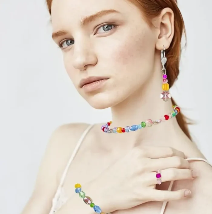 636pcs Glass Beads for Jewelry Making - Colorful Rainbow Craft Crystal Beads with Loose Beads Sparkly Beads Hole Drilled DIY for Bracelets Craft Earrings Making Valentine's Day Birthday Gifts - Image 2