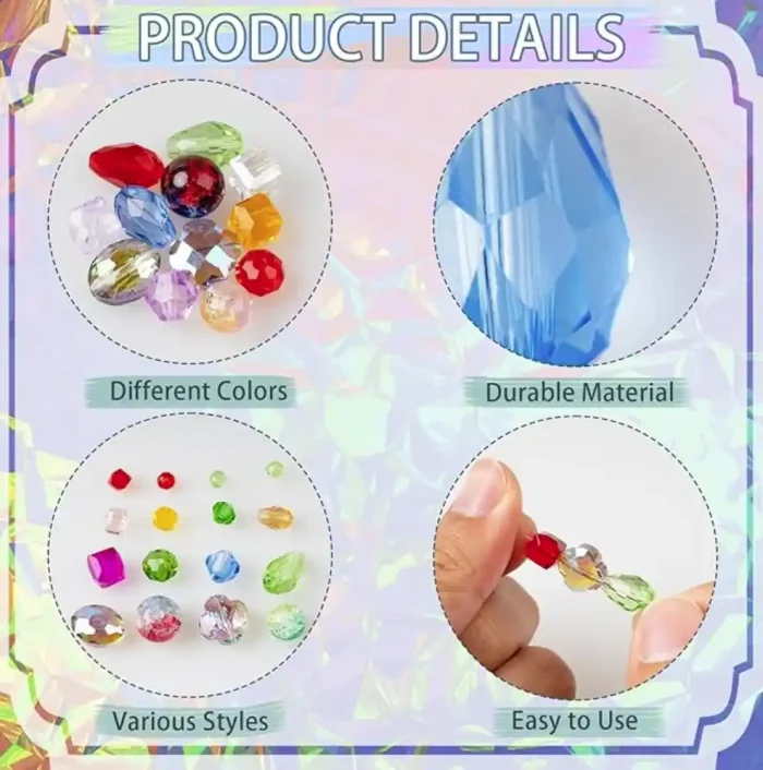 636pcs Glass Beads for Jewelry Making - Colorful Rainbow Craft Crystal Beads with Loose Beads Sparkly Beads Hole Drilled DIY for Bracelets Craft Earrings Making Valentine's Day Birthday Gifts - Image 3