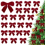 24Pcs Velvet Bows for Christmas Tree, Small Red Bows Christmas Decorations with Twist Tie, Bulk Red Velvet Ornaments for Wreath Garland Gift Wrapping Wedding Champagne Parties Decor, 3.5*3.5 in