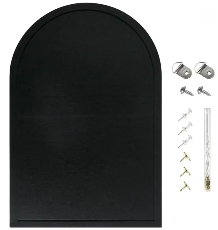 Arched Felt Bulletin Board, Sized 23.6" x 17.3" Cork Board Alternative Grooved Edge Foldable for Office & Wall, Customizable Adhesive Tiles with Pins Hooks for Photo Display School Home Office, Black - Image 1