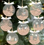 Winter Wonderland Ornaments for Christmas Tree - 6 Pack Christmas Wooden Ornaments for Winter Xmas Holiday Tree Decorations
