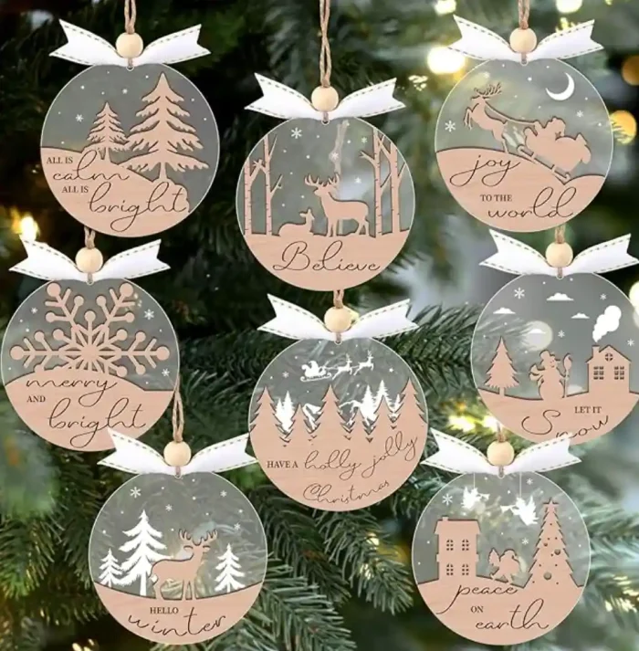 Winter Wonderland Ornaments for Christmas Tree - 6 Pack Christmas Wooden Ornaments for Winter Xmas Holiday Tree Decorations - Image 1
