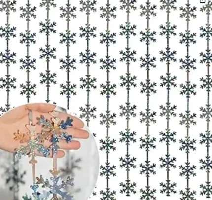 Winter Wonderland Party Snowflake Decorations, 3.3x6.6ft Iridescent Silver Snowflake Tinsel Foil Fringe Curtains Backdrops Photo Props for Xmas Winter Frozen Birthday Party Supplies, 2 Pack