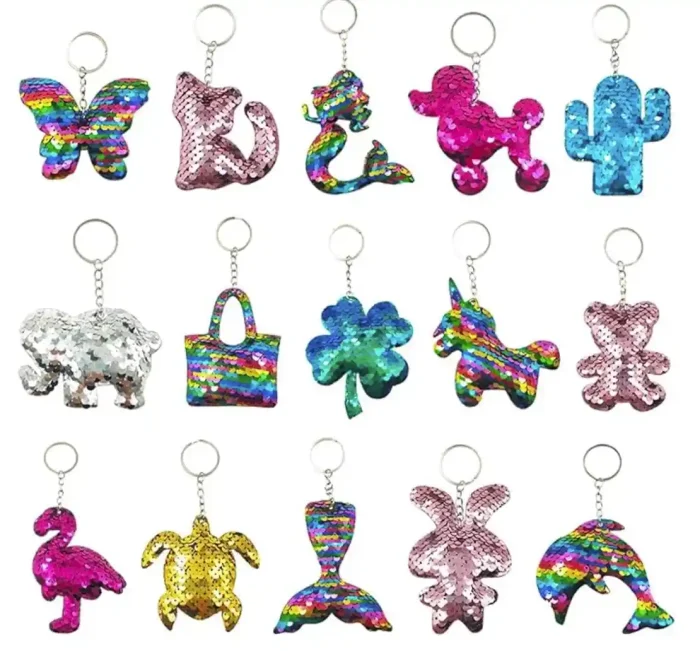 GuassLee 15Pcs Flip Sequin Keychain for Kids Girls Party Favors, Backpack Unicorn Mermaid Keychains Bulk for Kids Classroom Carnival Prizes Goody Bag Stuffers Valentine's day Birthday Party Gifts - Image 1
