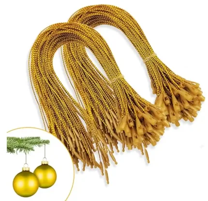 200pcs Christmas Ornaments String Hanger Gold Precut Ribbon Hook for Christmas Tree Ornament Decorations with Snap Fastener