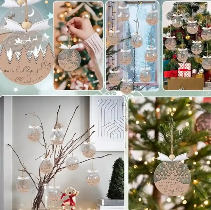 Winter Wonderland Ornaments for Christmas Tree - 6 Pack Christmas Wooden Ornaments for Winter Xmas Holiday Tree Decorations - Image 2
