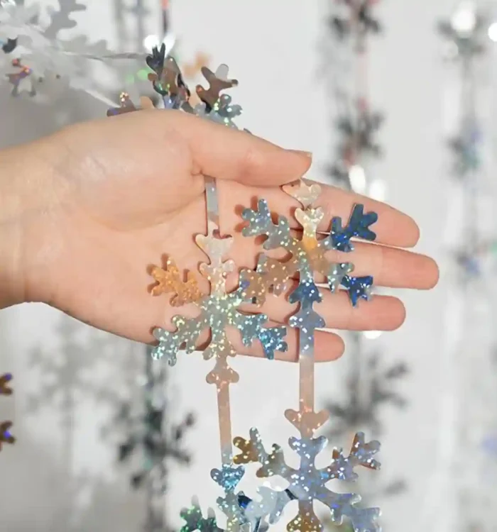 Winter Wonderland Party Snowflake Decorations, 3.3x6.6ft Iridescent Silver Snowflake Tinsel Foil Fringe Curtains Backdrops Photo Props for Xmas Winter Frozen Birthday Party Supplies, 2 Pack - Image 4