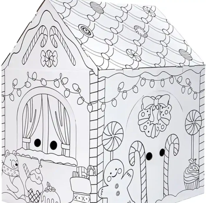 kockuu Gingerbread Cardboard House to Color for Kids Toddlers, Large Gingerbread Cardboard Coloring House Playhouse Christmas Arts & Crafts Activity Indoor Fun, 40" x 32" x 26" - Image 2
