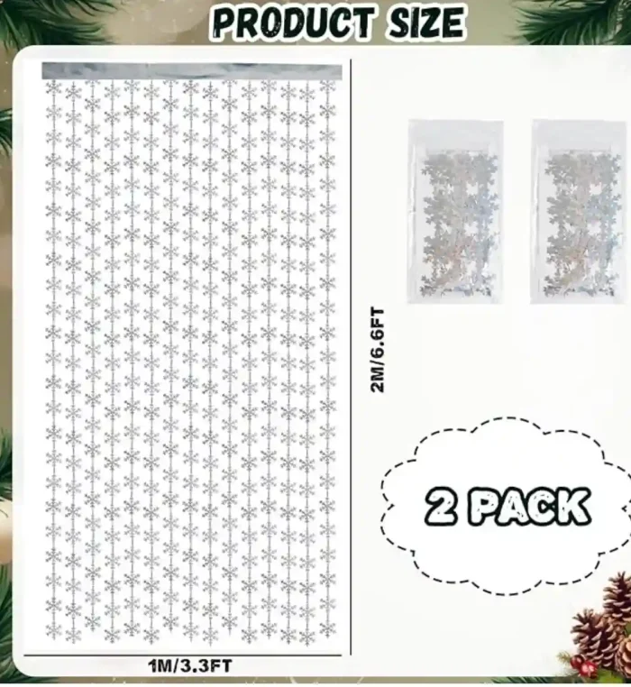 Winter Wonderland Party Snowflake Decorations, 3.3x6.6ft Iridescent Silver Snowflake Tinsel Foil Fringe Curtains Backdrops Photo Props for Xmas Winter Frozen Birthday Party Supplies, 2 Pack - Image 3