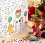 kockuu Gingerbread Cardboard House to Color for Kids Toddlers, Large Gingerbread Cardboard Coloring House Playhouse Christmas Arts & Crafts Activity Indoor Fun, 40" x 32" x 26" - Image 3