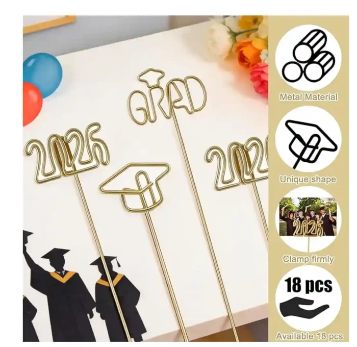 18Pcs 2026 Graduation Gold Photo Holders for Table Centerpieces, Grad Cap Picture Display Table Number Holders Card Stands for Class of 2026 Congrats Grad Anniversary Party Decor Supplies, 11.8 Inch - Image 4