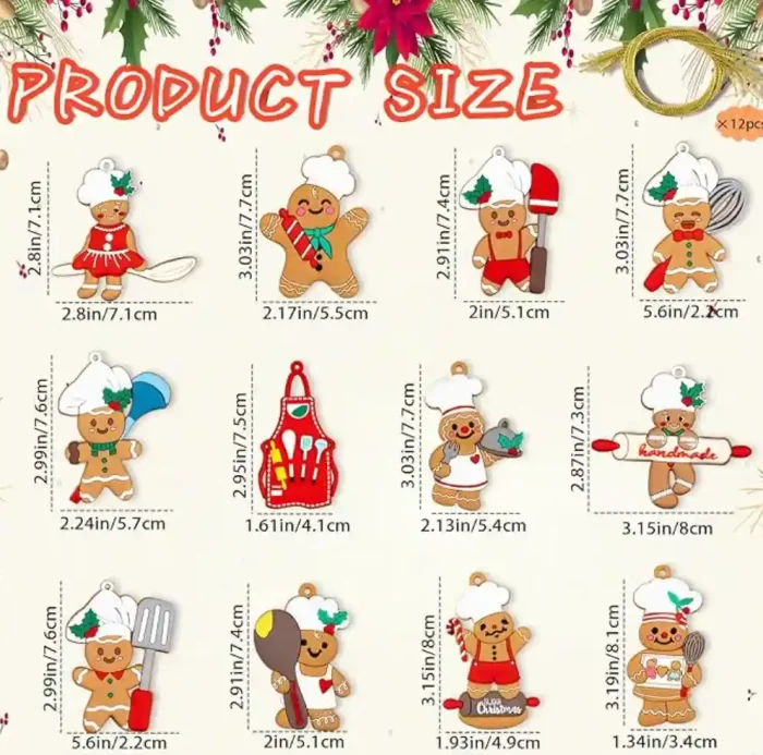 12pcs Gingerbread Christmas Decoration for Tree - Cooking Gingerbread Man Ornaments Christmas Hanging Decor for Xmas Tree Home Kitchen Decor Party Supplies - Image 2
