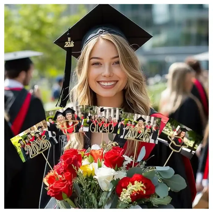 18Pcs 2026 Graduation Gold Photo Holders for Table Centerpieces, Grad Cap Picture Display Table Number Holders Card Stands for Class of 2026 Congrats Grad Anniversary Party Decor Supplies, 11.8 Inch - Image 3