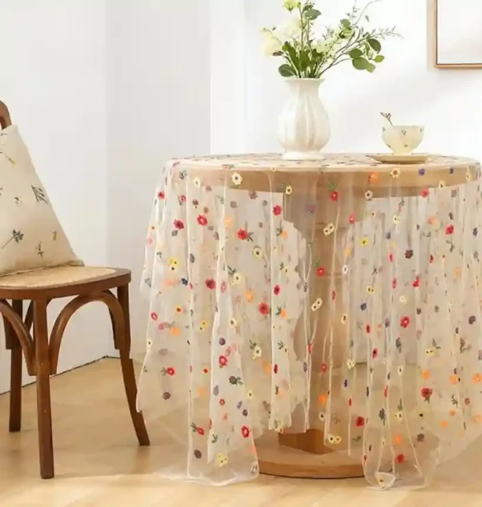 Floral Backdrop Curtain, Champagne Daisy Tulle Flower Embroidery Backdrop Curtain for Spring Summer Easter Wedding Birthday Floral Party Photo Shoot Decorations, 6.5ft×4.9ft - Image 3