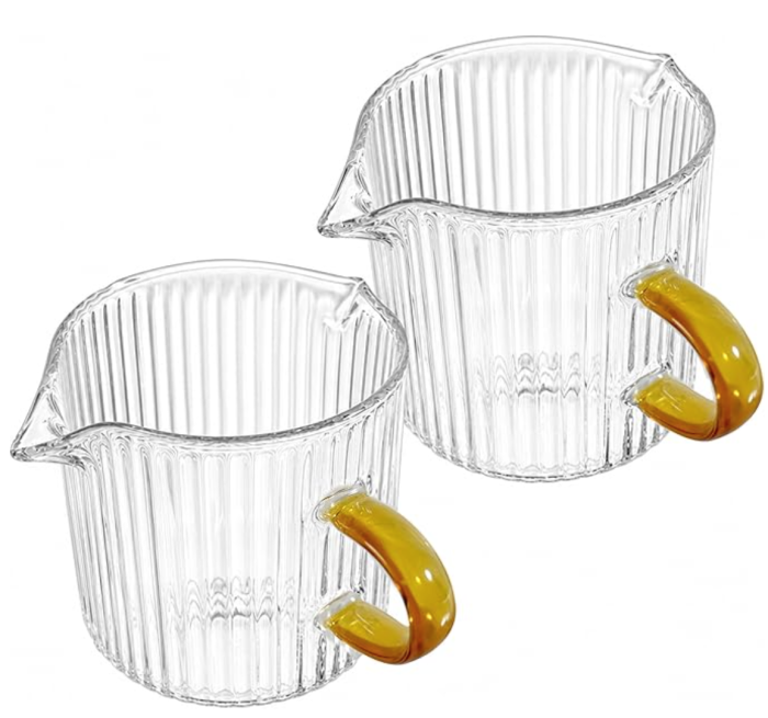 111 4 OZ Espresso Cups Set of 2, Espresso Shot Glass Cups with Handle, Double Spouts Cup Clear Milk Cup, Essential Machine Accessories for Coffee Bar - Image 1