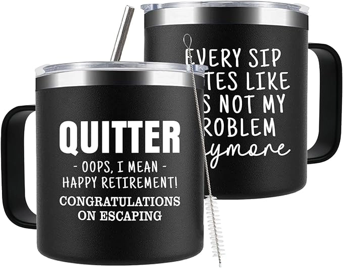 71B1ktPnaZL._AC_SX679 Funny Retirement Gifts For Men - Quitter I Mean Happy Retirement Coffee Mug with Handle, 14oz Retired Cup Mug Xmas Gifts for Coworker Leaving,Teachers,Doctors, Boss,Friends,Dad Black - Image 1