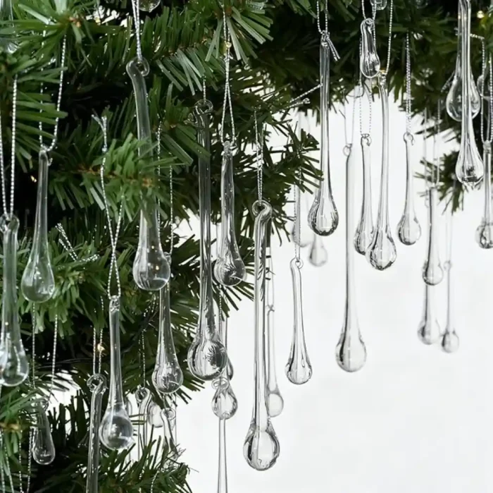 1_副本 OuMuaMua 64 Pcs Glass Raindrop Christmas Ornaments Crystal Teardrop Hanging Ornaments Clear Chandelier Drop Pendant Decorations for Christmas Tree Winter New Year Party Supplies Home Decor - Image 1